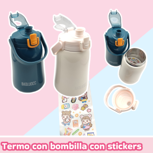 Termo con Bombilla y Stickers 900 ml