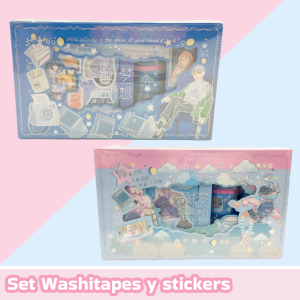Set Washitapes y Stickers Diseño Azul