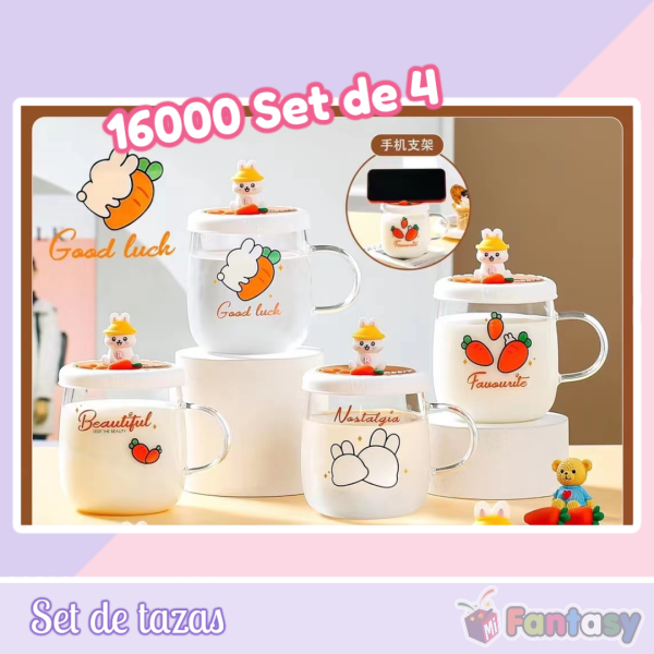 Set Taza Vidrio Conejo Zanahoria