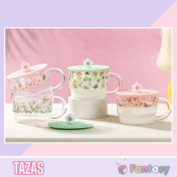 Set Tazas de vidrio Flores